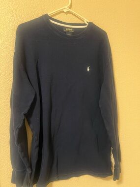 Polo by Ralph Lauren Navy Long Sleeve Crew Sweatshirt with White Pony Logo